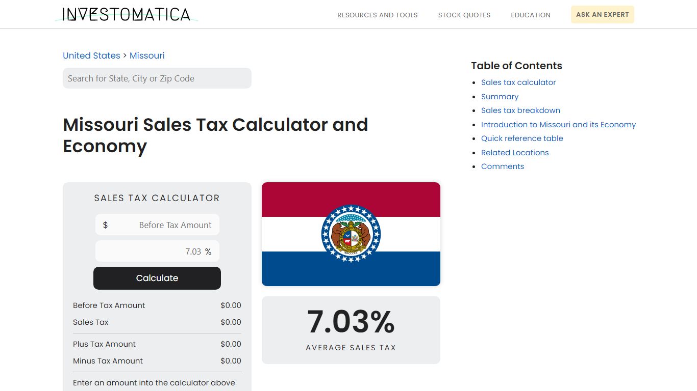 Missouri Sales Tax Calculator and Economy (2022) - Investomatica